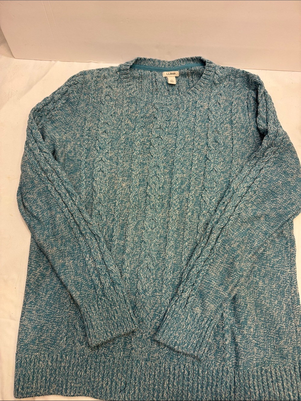 L.L. Bean Teal Marled Cable Knit Crewneck Sweater - Men's